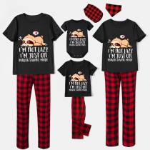 Family Matching Pajamas Exclusive Design I'm Not Lazy I'm Just On Power Saving Mode Black And Red Plaid Pants Pajamas Set