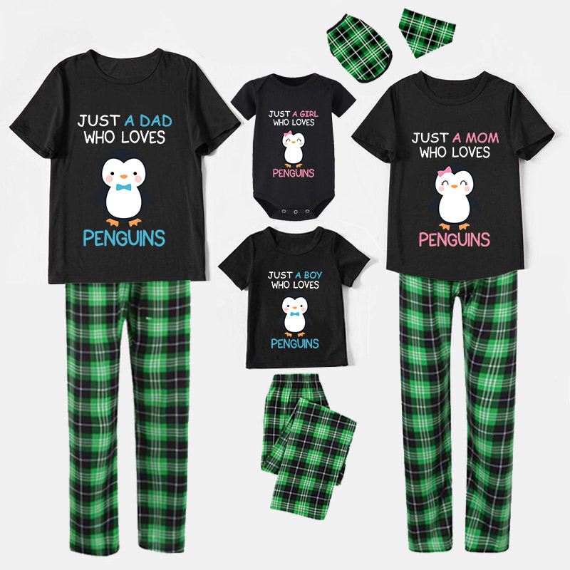 Family Matching Pajamas Exclusive Design Just Who Love Penguins Black Pajamas Set