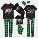 Christmas Matching Family Pajamas Merry Christmas Red Hat Antler Black Short Pajamas Set