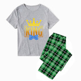 Family Matching Pajamas Exclusive Design King Prince Princess Queen Green Plaid Pants Pajamas Set