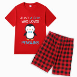 Family Matching Pajamas Exclusive Design Just Who Love Penguins Red Short Pajamas Set