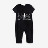 Christmas Matching Family Pajamas Merry Christmas Tree Black Short Pajamas Set