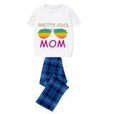 Family Matching Pajamas Exclusive Design Pretty Cool Sunglasses Blue Plaid Pants Pajamas Set