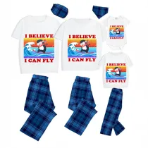 Family Matching Pajamas Exclusive Design I Believe I Can Fly Blue Plaid Pants Pajamas Set