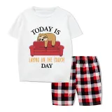 Family Matching Pajamas Exclusive Design Today Is Laying On The Couch Day White Short Pajamas Set