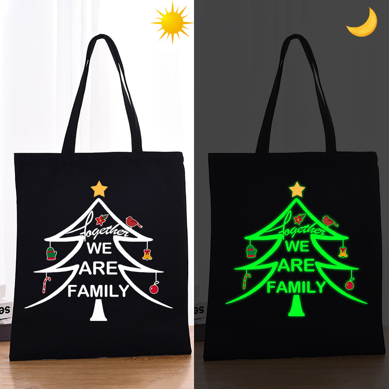 Christmas Eco Friendly Luminous We Are Family Christmas Tree Handle Canvas Tote Bag