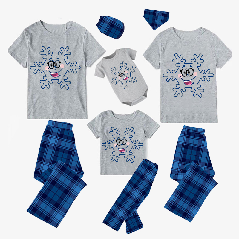 Christmas Matching Family Pajamas Cartoon Snowflake Gray Short Pajamas Set