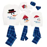 Christmas Matching Family Pajamas Merry Christmas Snowman Blue Plaids Pajamas Set