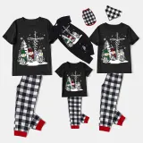 Christmas Matching Family Pajamas Crosses Snowmies Black Short Pajamas Set