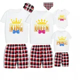 Family Matching Pajamas Exclusive Design King Prince Princess Queen White Short Pajamas Set