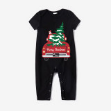 Christmas Matching Family Pajamas Merry Christmas Truck Christmas Tree Black Short Pajamas Set