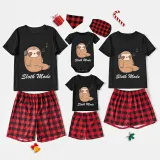 Family Matching Pajamas Exclusive Design Sloth Mode Black And Red Plaid Pants Pajamas Set