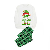 Christmas Matching Family Pajamas Elf Squad Hat Around White Top Green Plaids Pajamas Set