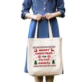 Christmas Eco Friendly Merry Christmas Reindeer Handle Canvas Tote Bag