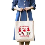 Christmas Eco Friendly Dancing Hanging with My Gnomies Handle Canvas Tote Bag