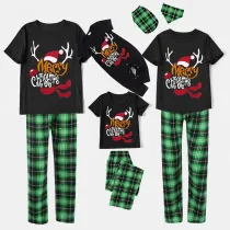 Christmas Matching Family Pajamas Hat Antler Merry Christmas Black Short Pajamas Set