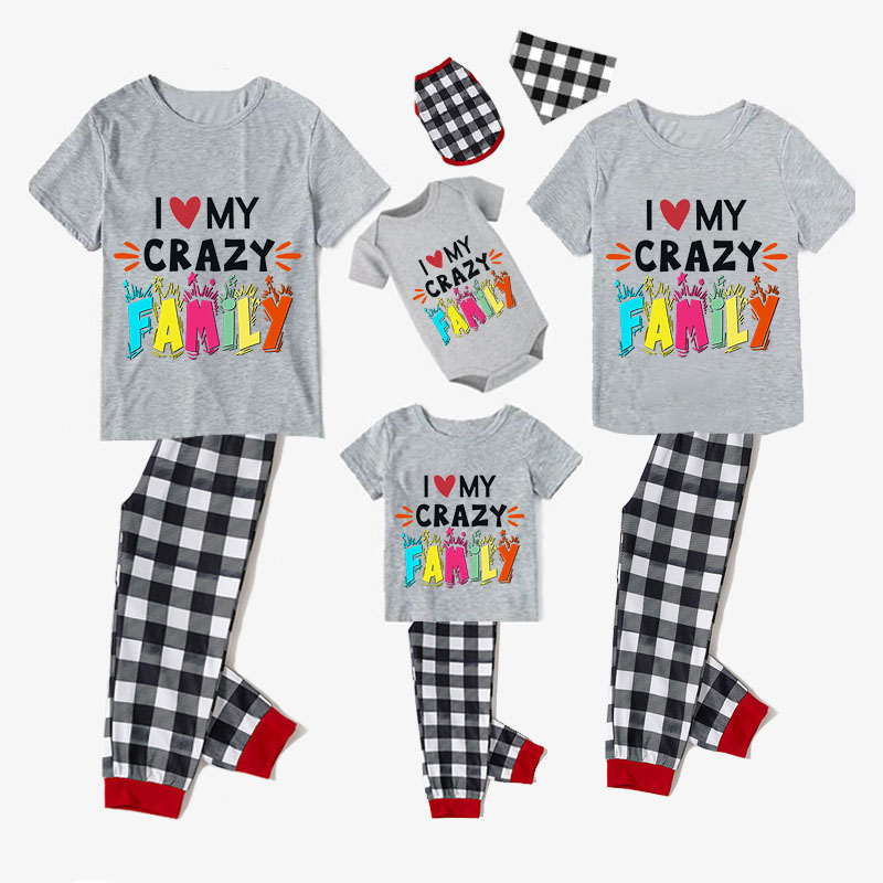 Family Matching Pajamas Exclusive Design I Love My Crazy Family Gray Short Long Pajamas Set