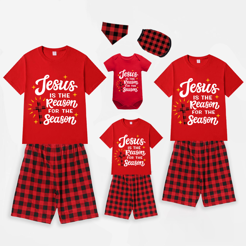 Christmas Matching Family Pajamas Jesus Is The Reason Cross Red Pajamas Set