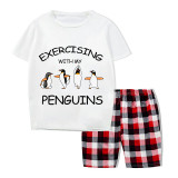 Family Matching Pajamas Exclusive Design Exercising With My Penguins White Short Pajamas Set