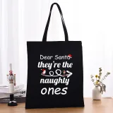 Christmas Eco Friendly Dear Santa We are Naughty Ones Handle Canvas Tote Bag