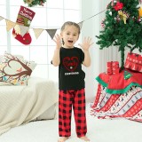 Family Matching Pajamas Exclusive Design Love Heart Black And Red Plaid Pants Pajamas Set