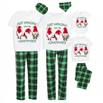 Christmas Matching Family Pajamas Red Hat Hanging with My Gnomies White Short Pajamas Set