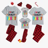 Family Matching Pajamas Exclusive Design I Love My Crazy Family Gray Short Long Pajamas Set