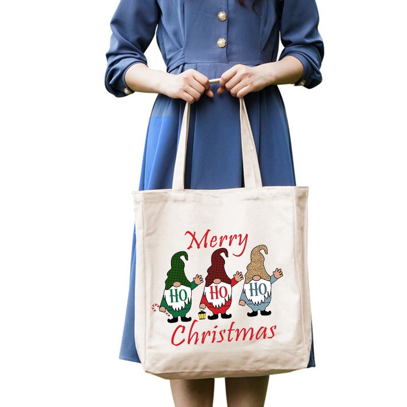 Christmas Eco Friendly HO HO HO Merry Christmas Handle Canvas Tote Bag