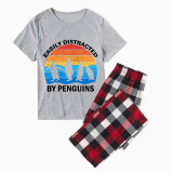 Family Matching Pajamas Exclusive Design Easily Distracted By Penguin Gray Short Long Pajamas Set