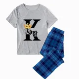 Family Matching Pajamas Exclusive Design King Prince Princess Queen Blue Plaid Pants Pajamas Set