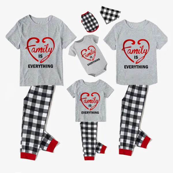 Family Matching Pajamas Exclusive Design Love Heart Gray Short Long Pajamas Set