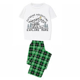 Family Matching Pajamas Exclusive Design Extreme Adventure Explore More Green Plaid Pants Pajamas Set