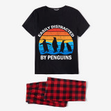 Family Matching Pajamas Exclusive Design Easily Distracted By Penguin Black And Red Plaid Pants Pajamas Set