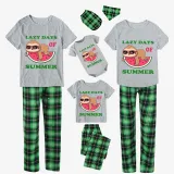 Family Matching Pajamas Exclusive Design Lazy Days Of Summer Green Plaid Pants Pajamas Set