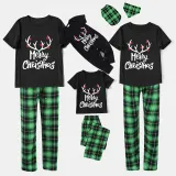 Christmas Matching Family Pajamas Luminous Merry Christmas Antler Black Short Pajamas Set