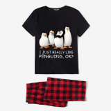 Family Matching Pajamas Exclusive Design I Just Really Like Penguins Ok Black And Red Plaid Pants Pajamas Set