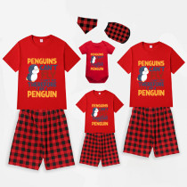 Family Matching Pajamas Exclusive Design Penguins Can't Fly I Can't Fly Therefore I Am A Penguin Red Short Pajamas Set