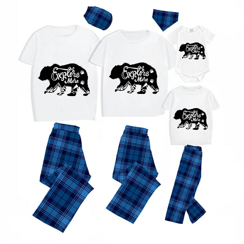 Family Matching Pajamas Exclusive Design Explore More Bear Blue Plaid Pants Pajamas Set