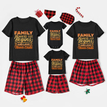 Family Matching Pajamas Exclusive Design Family Where Life Begins And Love Never Ends Black And Red Plaid Pants Pajamas Set