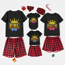 Family Matching Pajamas Exclusive Design King Prince Princess Queen Black And Red Plaid Pants Pajamas Set