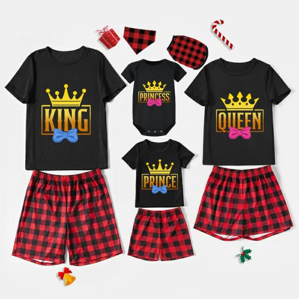 Family Matching Pajamas Exclusive Design King Prince Princess Queen Black And Red Plaid Pants Pajamas Set