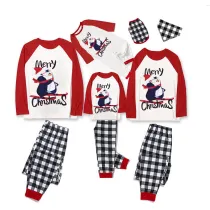 Christmas Matching Family Pajamas Merry Christmas Skiing Penguin White Top Pajamas Set