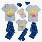 Family Matching Pajamas Exclusive Design King Prince Princess Queen Blue Plaid Pants Pajamas Set