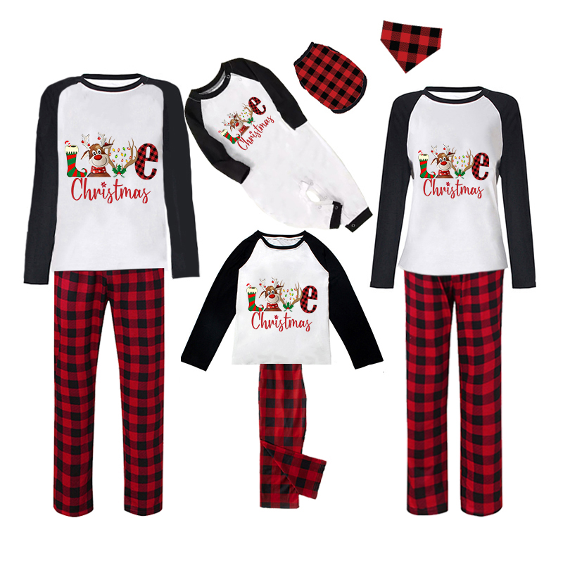 Christmas Matching Family Pajamas Love Deer Christmas White Top Pajamas Set