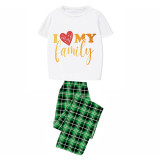 Family Matching Pajamas Exclusive Design I Love My Family Green Plaid Pants Pajamas Set