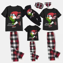 Christmas Matching Family Pajamas Merry Christmas Skating Penguin Black Short Pajamas Set