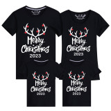 Family Matching Christmas Tops Exclusive Design Luminous 2023 Christmas Antler Family Christmas T-shirt