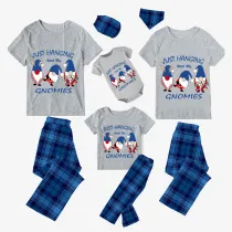 Christmas Matching Family Pajamas Red Hat Hanging with My Gnomies Gray Short Pajamas Set