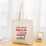 Christmas Eco Friendly Dear Santa We are Naughty Ones Handle Canvas Tote Bag