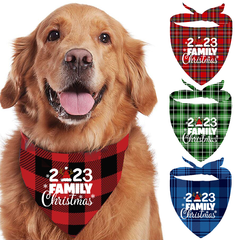 4 Pieces 2023 Merry Christmas Family Pet Scarf Dog Bandanas